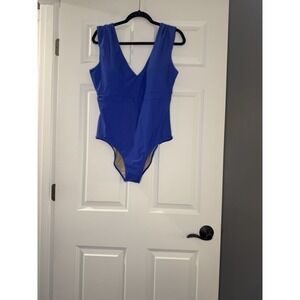 Summersalt One Piece The Ruched Backflip Swimsuit Blue V Neck Wide Strap 14